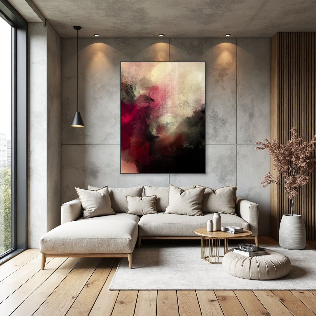 Luxury abstract painting with dreamy cosmic textures, modern living room decor image